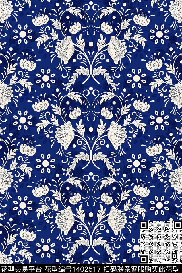 复古民族风花卉传统印花华亿平台下载（图片编号: 1402517） - 瓦栏（Walan）