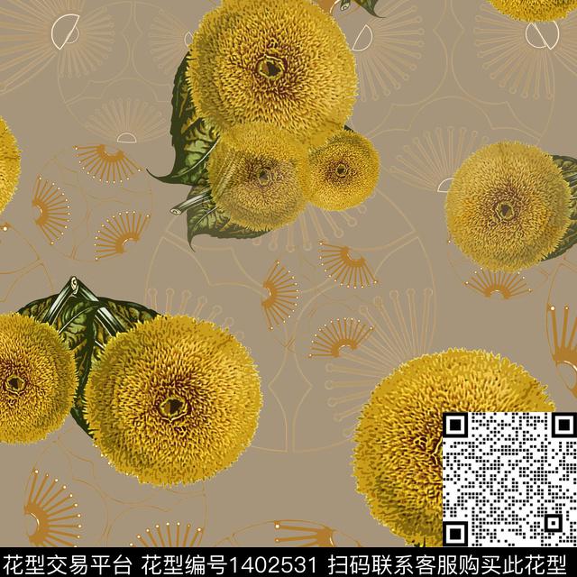 几何花卉大牌风数码印花华亿平台下载（图片编号: 1402531） - 瓦栏（Walan）