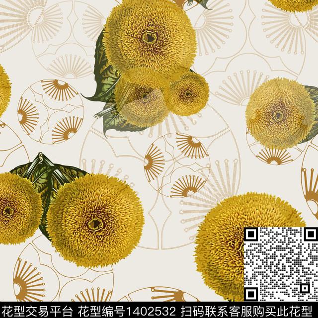 几何花卉大牌风数码印花华亿平台下载（图片编号: 1402532） - 瓦栏（Walan）