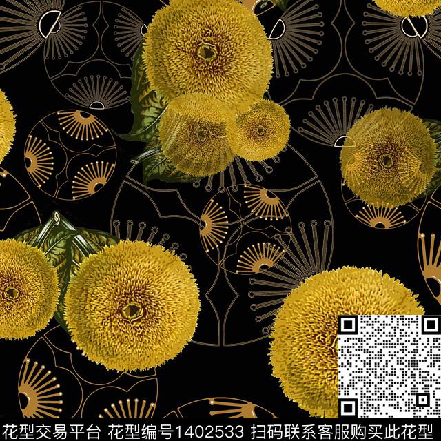 几何花卉大牌风数码印花华亿平台下载（图片编号: 1402533） - 瓦栏（Walan）