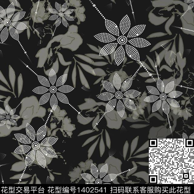 大牌风小碎花手绘线条笔触数码印花华亿平台下载（图片编号: 1402541） - 瓦栏（Walan）