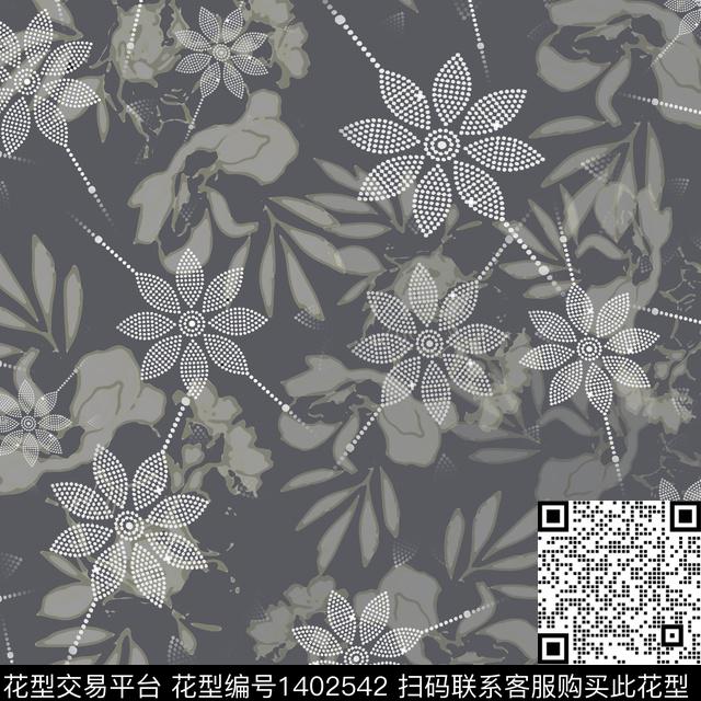 大牌风小碎花手绘线条笔触数码印花华亿平台下载（图片编号: 1402542） - 瓦栏（Walan）