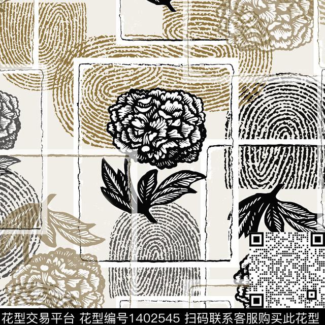 格子花卉大牌风传统印花华亿平台下载（图片编号: 1402545） - 瓦栏（Walan）