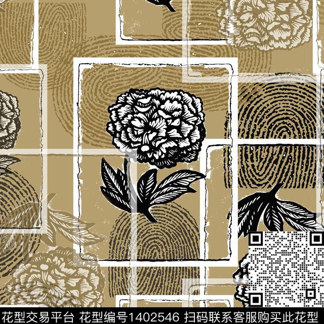 格子花卉大牌风传统印花华亿平台下载（图片编号: 1402546） - 瓦栏（Walan）