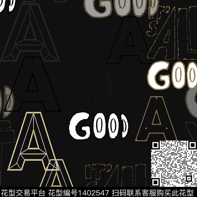 字母大牌风手绘线条笔触传统印花华亿平台下载（图片编号: 1402547） - 瓦栏（Walan）