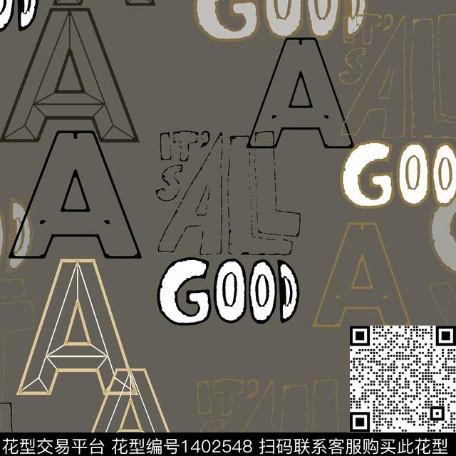 字母大牌风手绘线条笔触传统印花华亿平台下载（图片编号: 1402548） - 瓦栏（Walan）