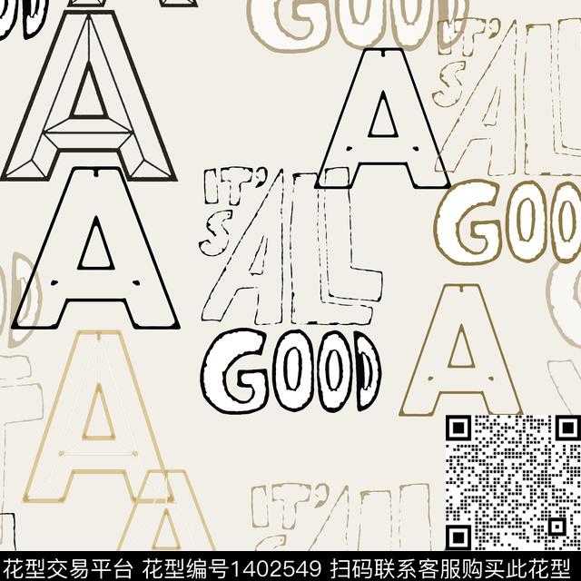 字母大牌风手绘线条笔触传统印花华亿平台下载（图片编号: 1402549） - 瓦栏（Walan）