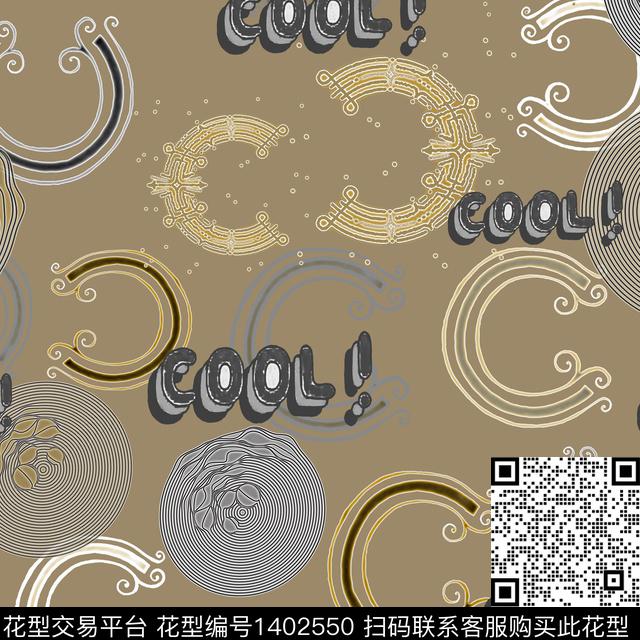 字母大牌风手绘线条笔触数码印花华亿平台下载（图片编号: 1402550） - 瓦栏（Walan）