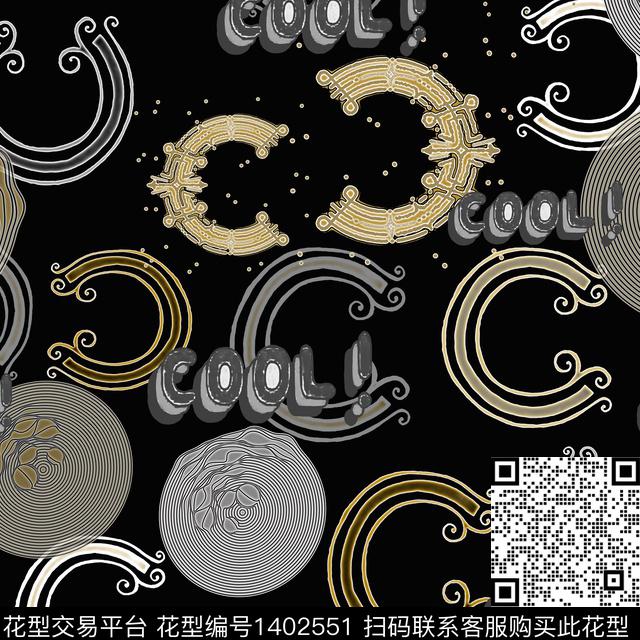 字母大牌风手绘线条笔触数码印花华亿平台下载（图片编号: 1402551） - 瓦栏（Walan）