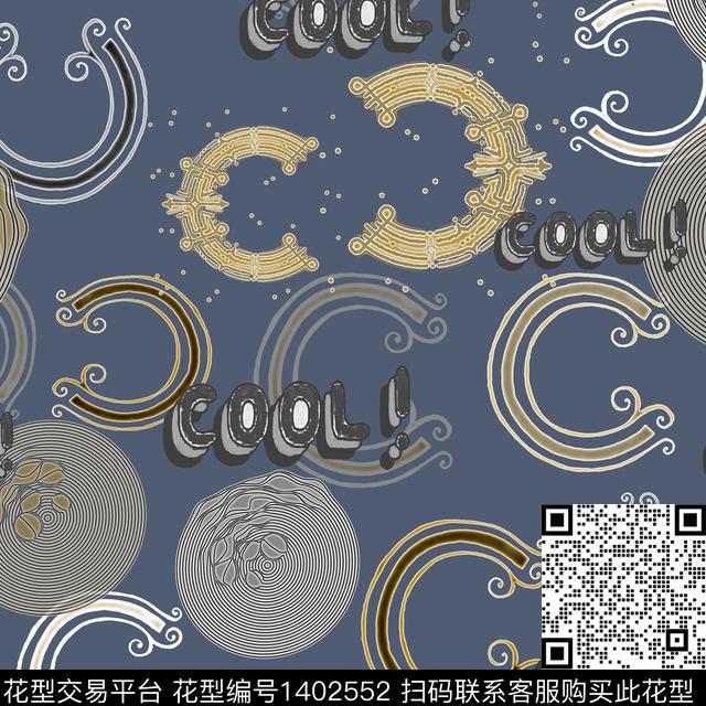 字母大牌风手绘线条笔触数码印花华亿平台下载（图片编号: 1402552） - 瓦栏（Walan）