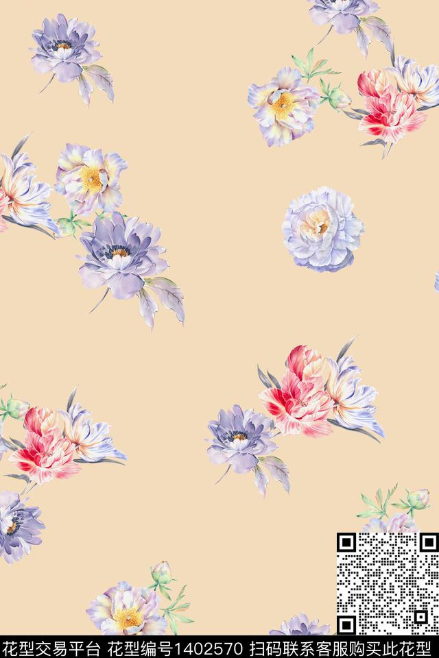 清爽底花卉花卉大牌风数码印花华亿平台下载（图片编号: 1402570） - 瓦栏（Walan）