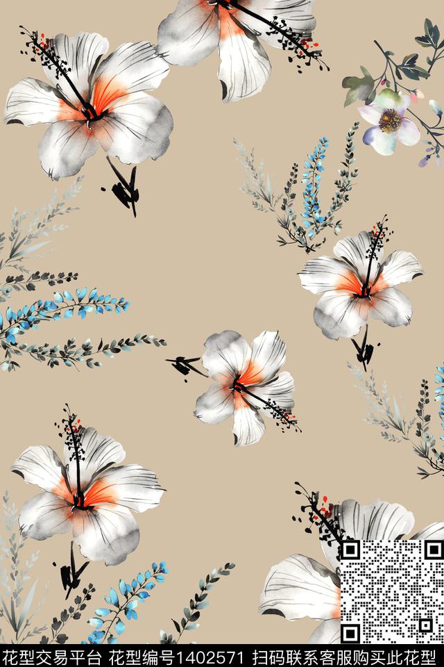 民族风花卉香云纱数码印花华亿平台下载（图片编号: 1402571） - 瓦栏（Walan）