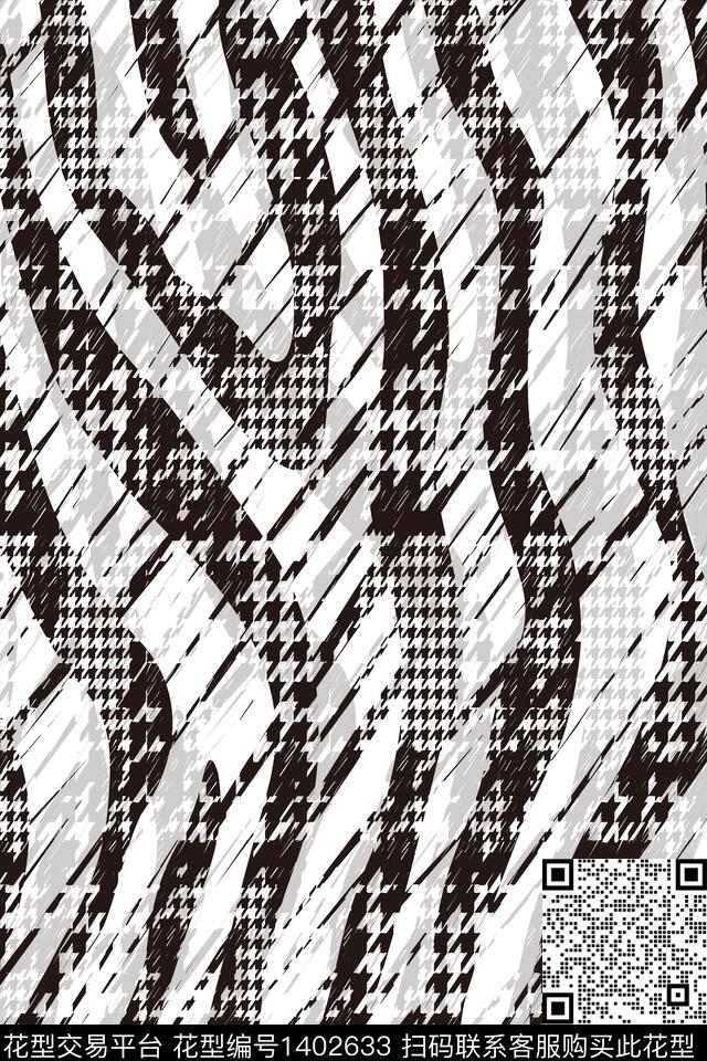千鸟格简约黑白华亿平台传统印花华亿平台下载（图片编号: 1402633） - 瓦栏（Walan）