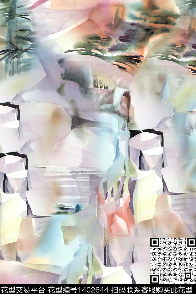 几何小清新抽象数码印花华亿平台下载（图片编号: 1402644） - 瓦栏（Walan）