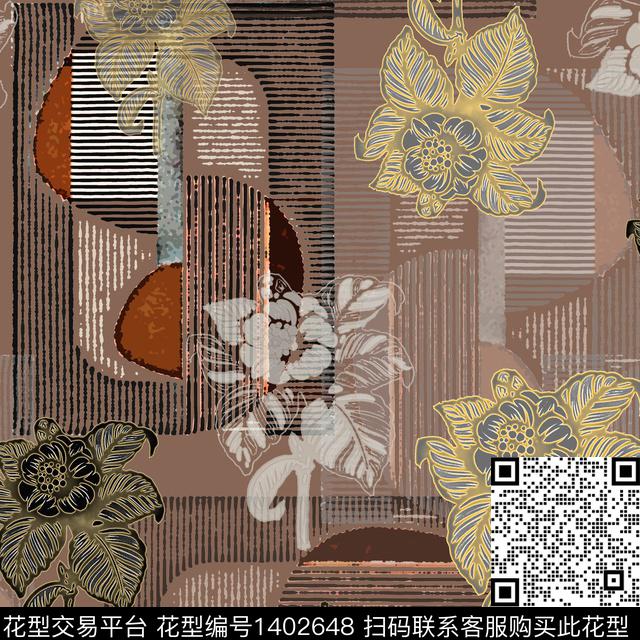 花卉大牌风手绘线条笔触传统印花华亿平台下载（图片编号: 1402648） - 瓦栏（Walan）