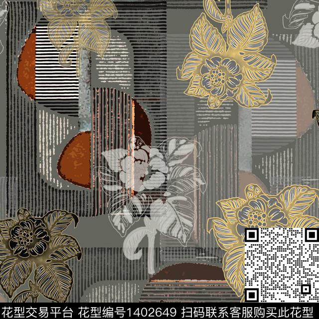 花卉大牌风手绘线条笔触传统印花华亿平台下载（图片编号: 1402649） - 瓦栏（Walan）