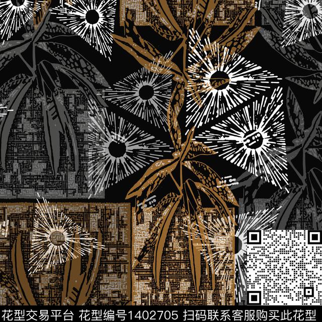 几何花卉大牌风数码印花华亿平台下载（图片编号: 1402705） - 瓦栏（Walan）