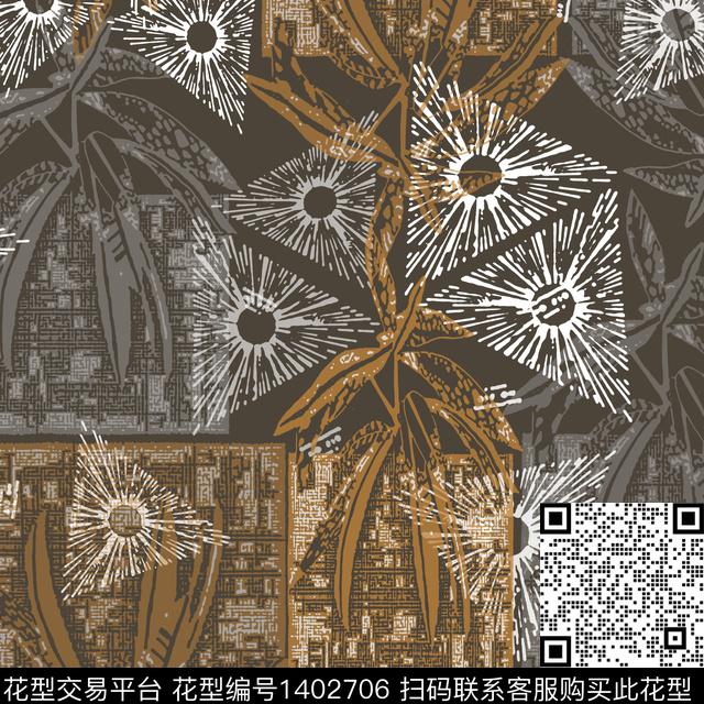 几何花卉大牌风数码印花华亿平台下载（图片编号: 1402706） - 瓦栏（Walan）