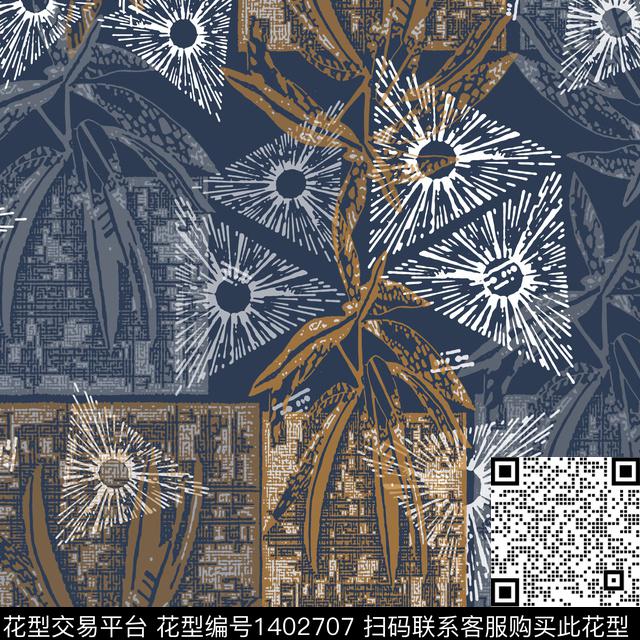 几何花卉大牌风数码印花华亿平台下载（图片编号: 1402707） - 瓦栏（Walan）