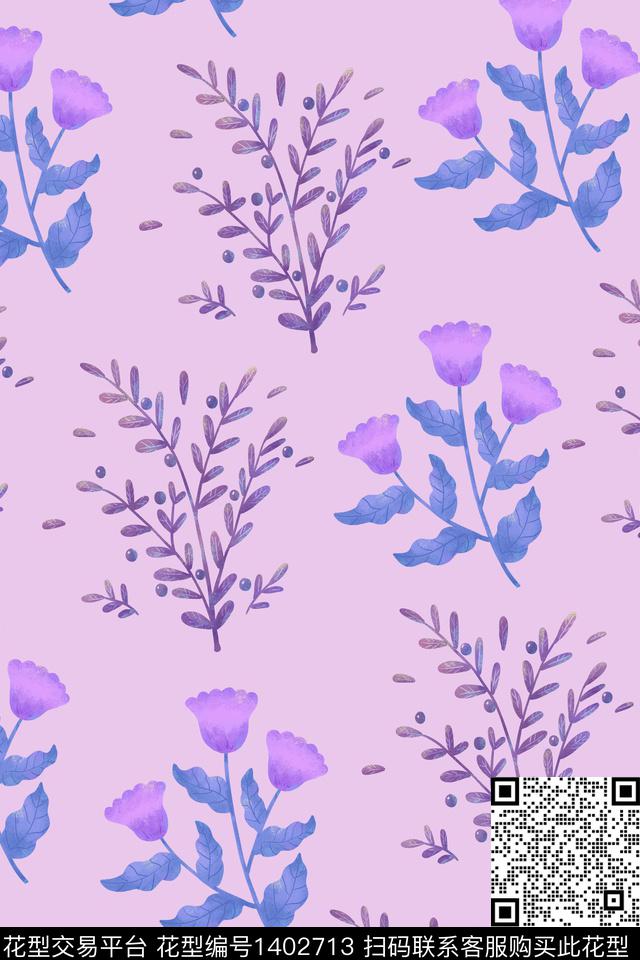 植物手绘肌理风数码印花华亿平台下载（图片编号: 1402713） - 瓦栏（Walan）