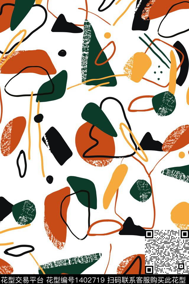 线条几何大牌风数码印花华亿平台下载（图片编号: 1402719） - 瓦栏（Walan）