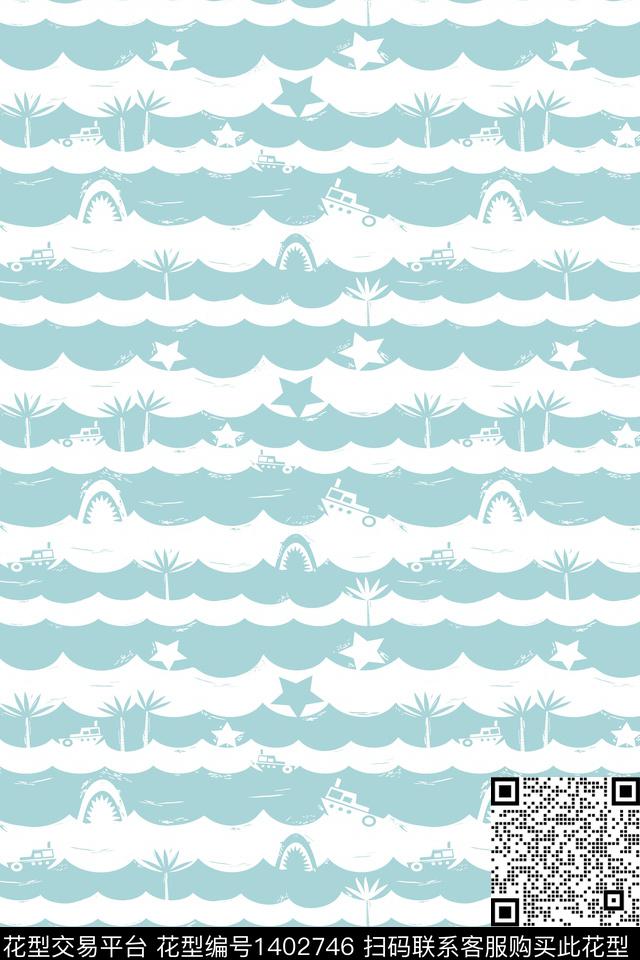 风景景观几何蓝色传统印花华亿平台下载（图片编号: 1402746） - 瓦栏（Walan）