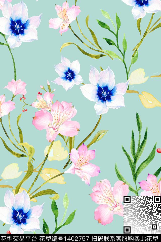 时尚花卉小清新数码印花华亿平台下载（图片编号: 1402757） - 瓦栏（Walan）