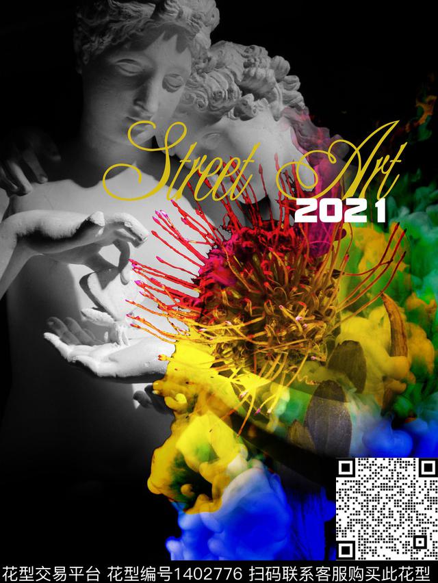 抽象花卉大牌风潮牌数码印花华亿平台下载（图片编号: 1402776） - 瓦栏（Walan）