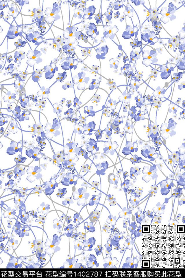 几何花卉大牌风数码印花华亿平台下载（图片编号: 1402787） - 瓦栏（Walan）