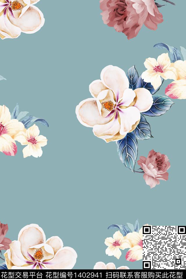 清爽底花卉民族风花卉数码印花华亿平台下载（图片编号: 1402941） - 瓦栏（Walan）