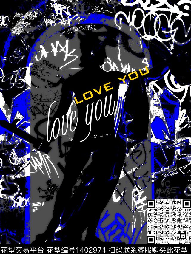 涂鸦字母大牌风数码印花华亿平台下载（图片编号: 1402974） - 瓦栏（Walan）