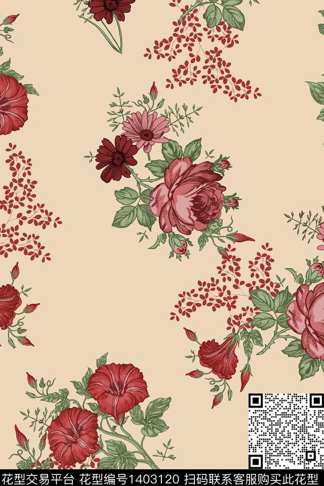 清爽底花卉花卉香云纱数码印花华亿平台下载（图片编号: 1403120） - 瓦栏（Walan）