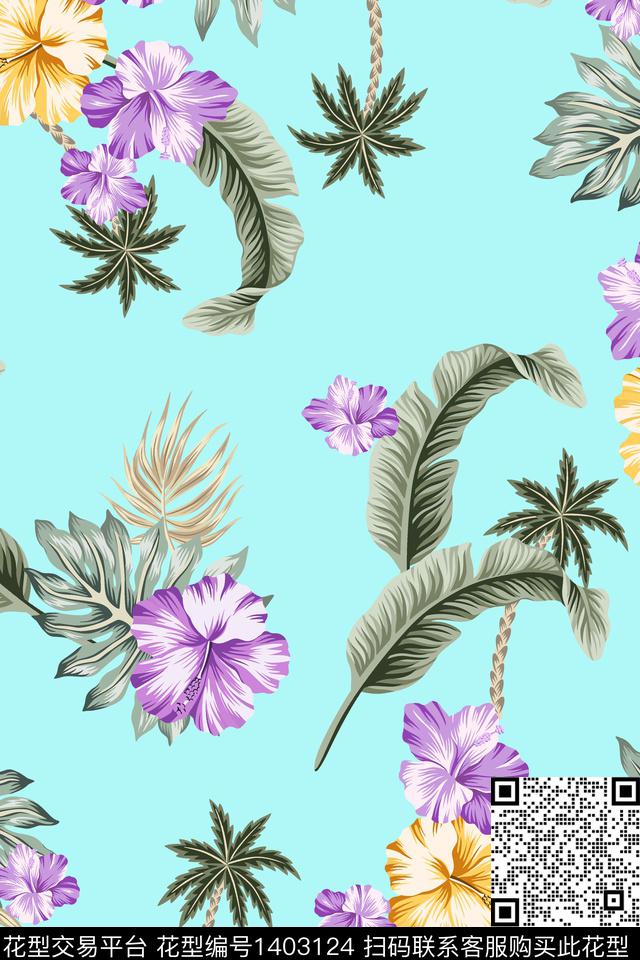 花卉大牌风小清新数码印花华亿平台下载（图片编号: 1403124） - 瓦栏（Walan）