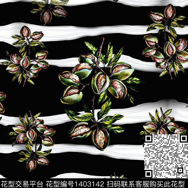 花卉大牌风条纹数码印花华亿平台下载（图片编号: 1403142） - 瓦栏（Walan）