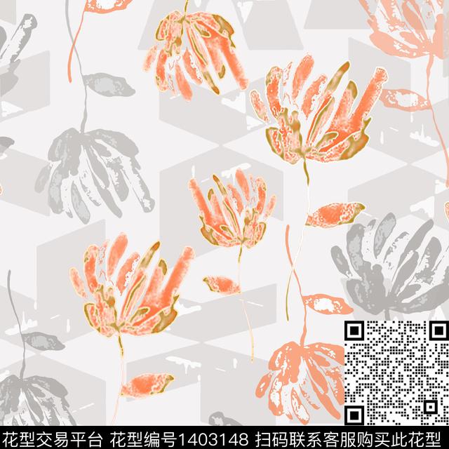 几何花卉大牌风数码印花华亿平台下载（图片编号: 1403148） - 瓦栏（Walan）