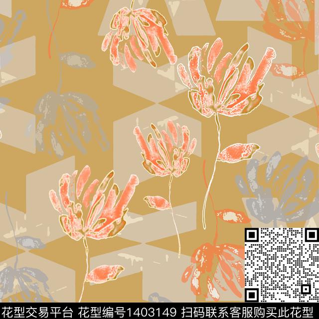 几何花卉大牌风数码印花华亿平台下载（图片编号: 1403149） - 瓦栏（Walan）