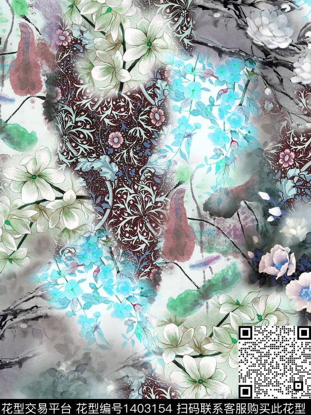 旗袍香云纱国画数码印花华亿平台下载（图片编号: 1403154） - 瓦栏（Walan）