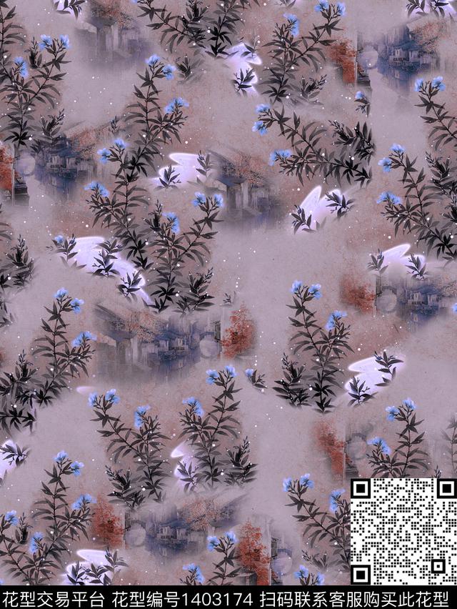 旗袍香云纱国画数码印花华亿平台下载（图片编号: 1403174） - 瓦栏（Walan）