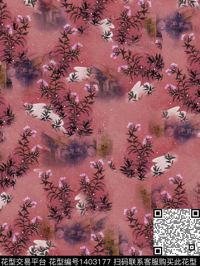 旗袍香云纱国画数码印花华亿平台下载（图片编号: 1403177） - 瓦栏（Walan）