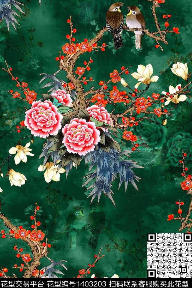 时尚花卉真丝数码印花华亿平台下载（图片编号: 1403203） - 瓦栏（Walan）