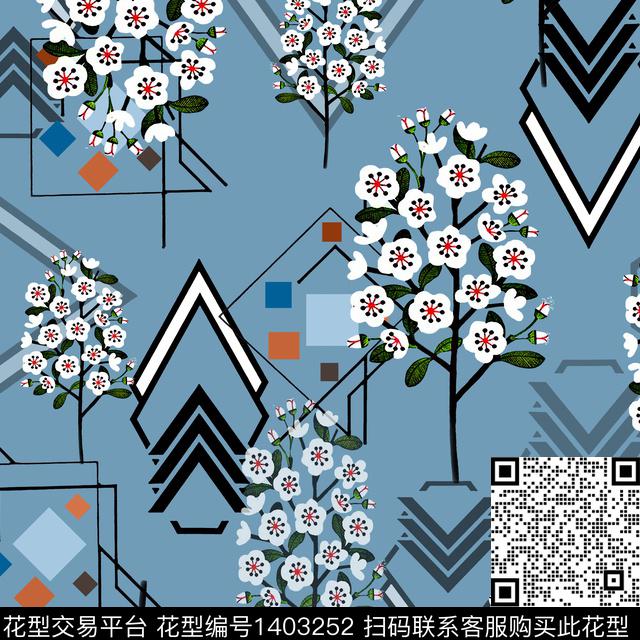 几何字母花卉传统印花华亿平台下载（图片编号: 1403252） - 瓦栏（Walan）