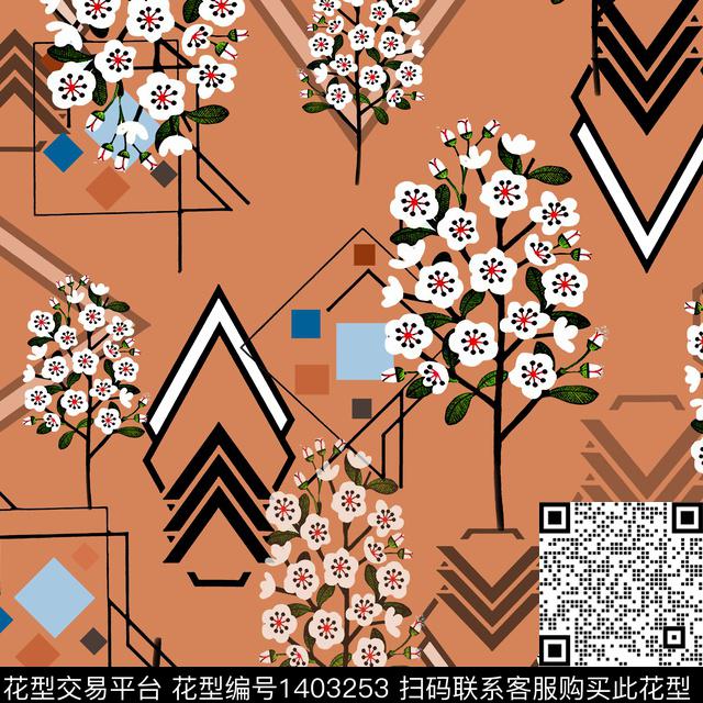 几何字母花卉传统印花华亿平台下载（图片编号: 1403253） - 瓦栏（Walan）