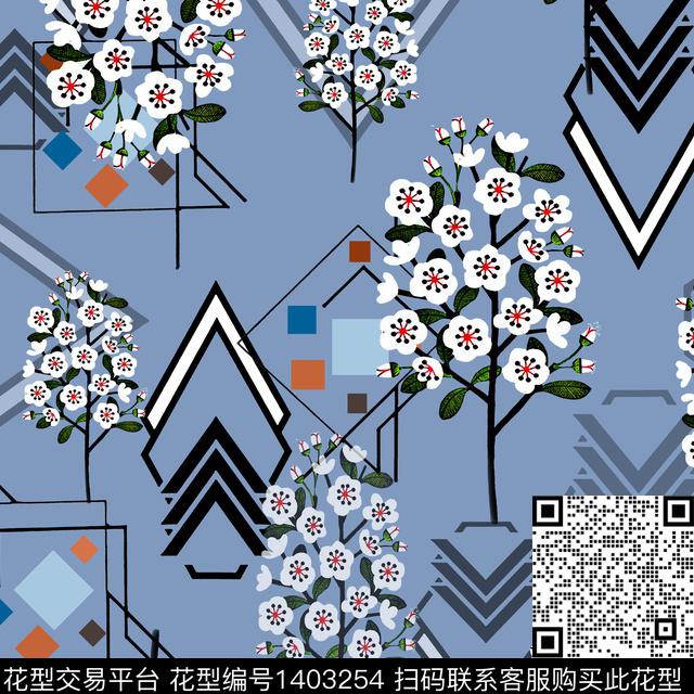 几何字母花卉传统印花华亿平台下载（图片编号: 1403254） - 瓦栏（Walan）