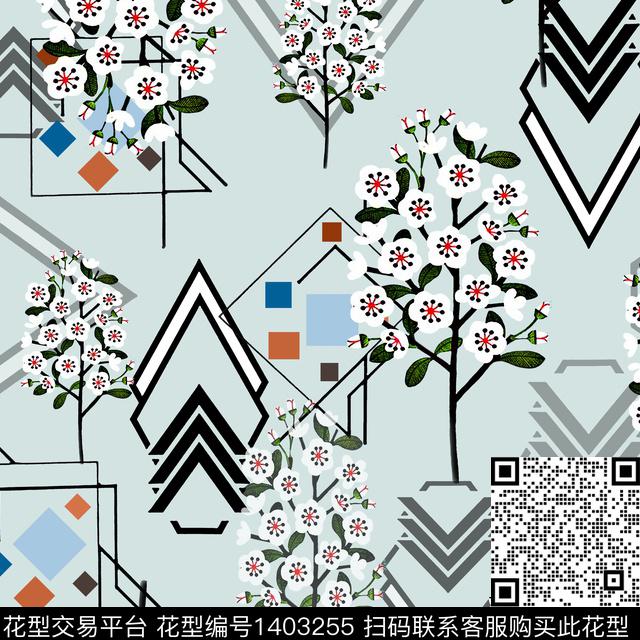 几何字母花卉传统印花华亿平台下载（图片编号: 1403255） - 瓦栏（Walan）