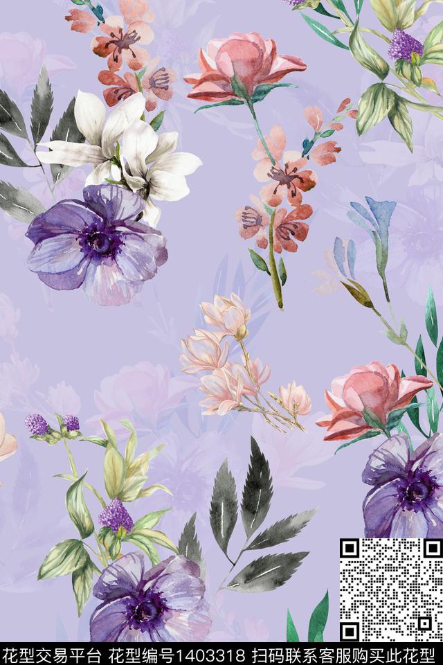 时尚花卉小清新数码印花华亿平台下载（图片编号: 1403318） - 瓦栏（Walan）