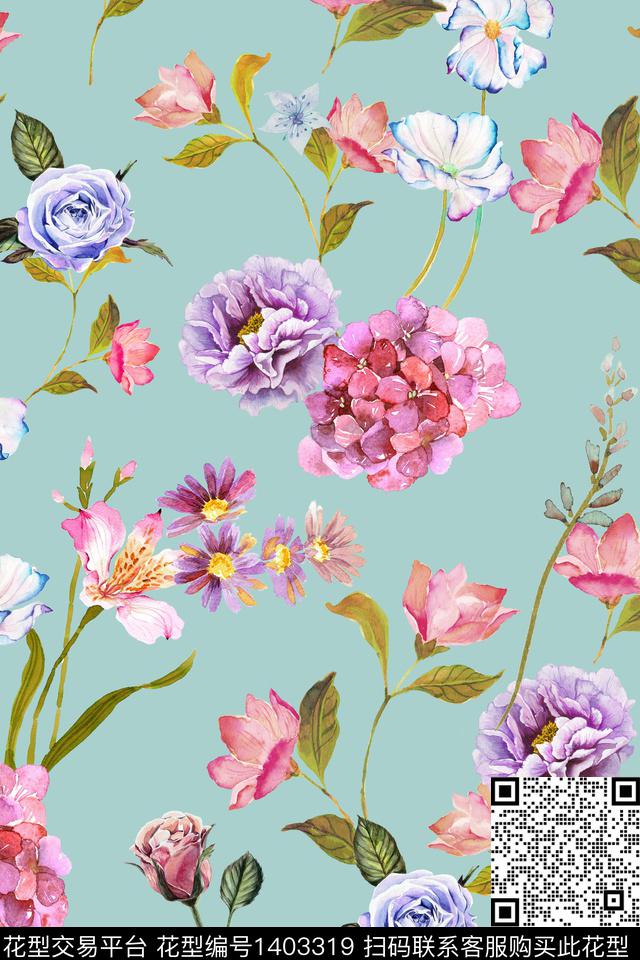 时尚花卉小清新数码印花华亿平台下载（图片编号: 1403319） - 瓦栏（Walan）