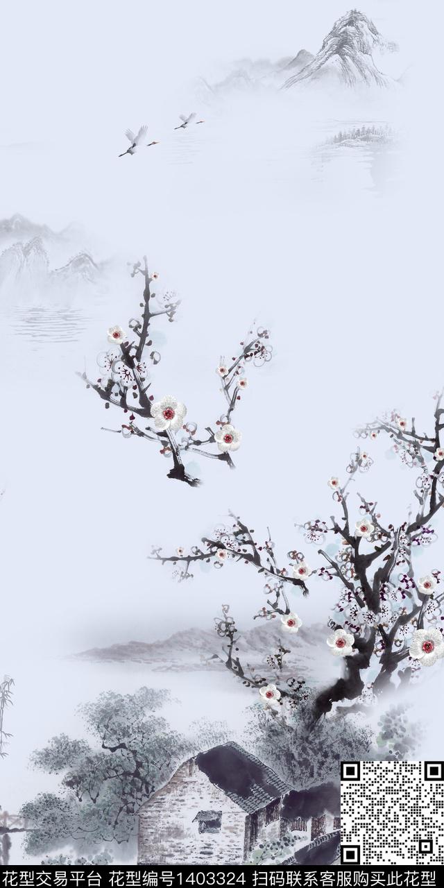 民族花卉水墨风真丝数码印花华亿平台下载（图片编号: 1403324） - 瓦栏（Walan）