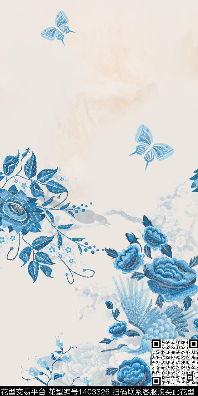 民族花卉水墨风真丝数码印花华亿平台下载（图片编号: 1403326） - 瓦栏（Walan）