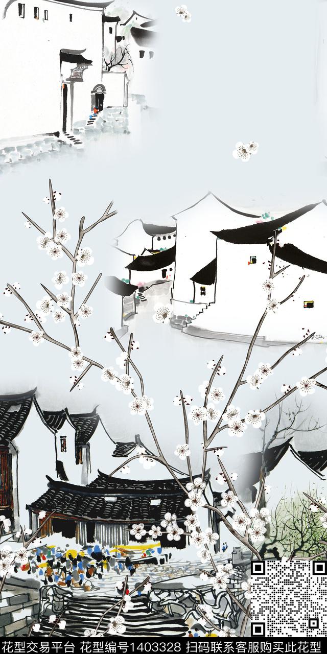 民族花卉水墨风真丝数码印花华亿平台下载（图片编号: 1403328） - 瓦栏（Walan）