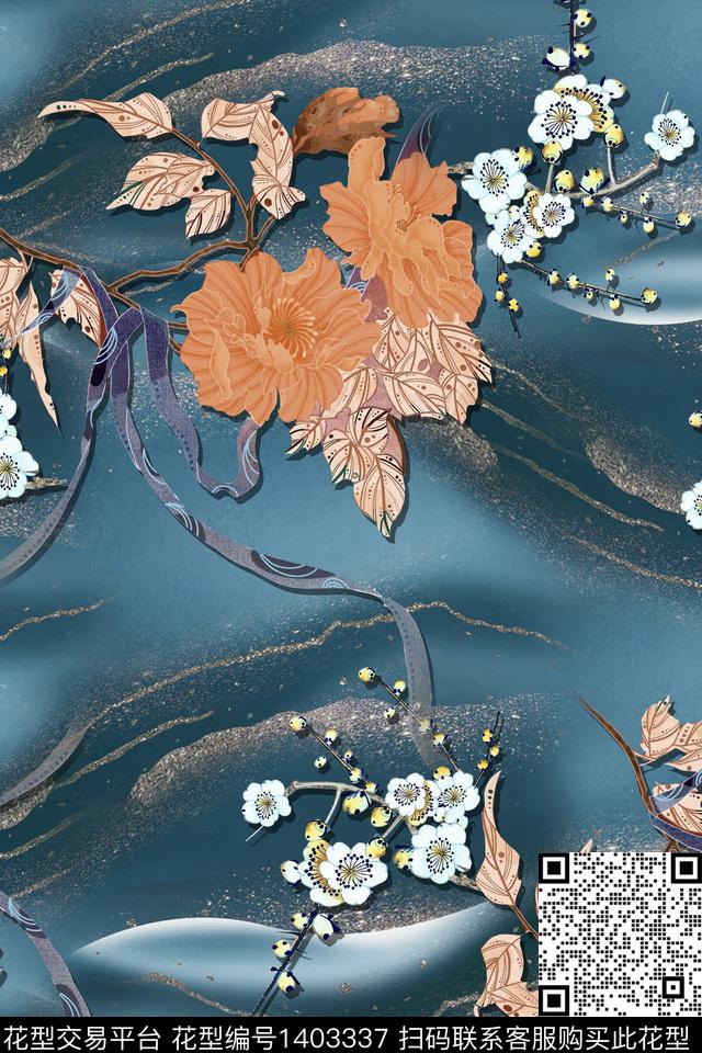 香云纱真丝复古旗袍花数码印花华亿平台下载（图片编号: 1403337） - 瓦栏（Walan）